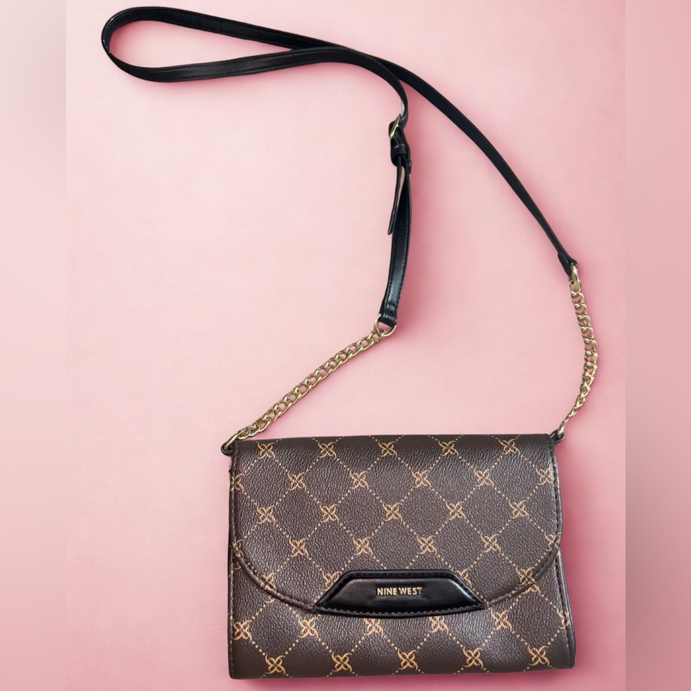 NWOT Nine West | Monogram Brown Crossbody Bag with Chain Strap